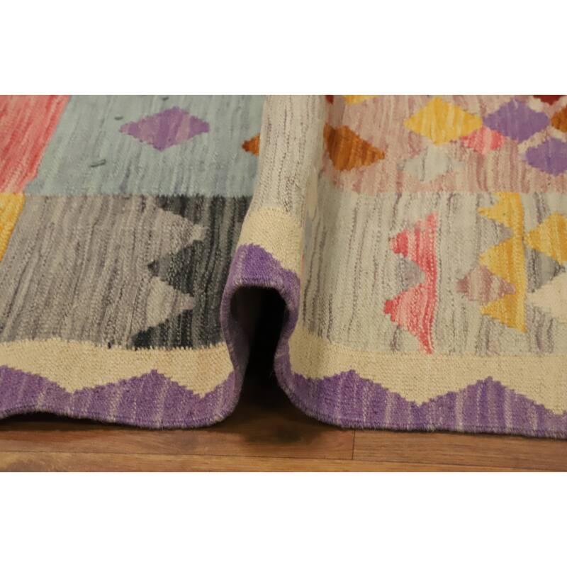 Hand Woven Oriental 100% Wool Carpet Southwestern Tribal Multi-Colored Kilim Runner Rug - 9' 8'' X 2' 7''