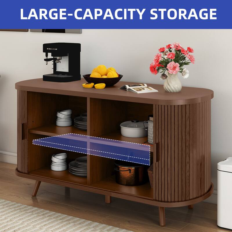 Moasis 54.3" Wide Sideboard Buffet Cabinet with Curvy Edge Accent Storage&Sliding Door