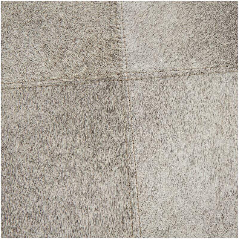 Gray Leather Patchwork Stool with Silver Metal Base