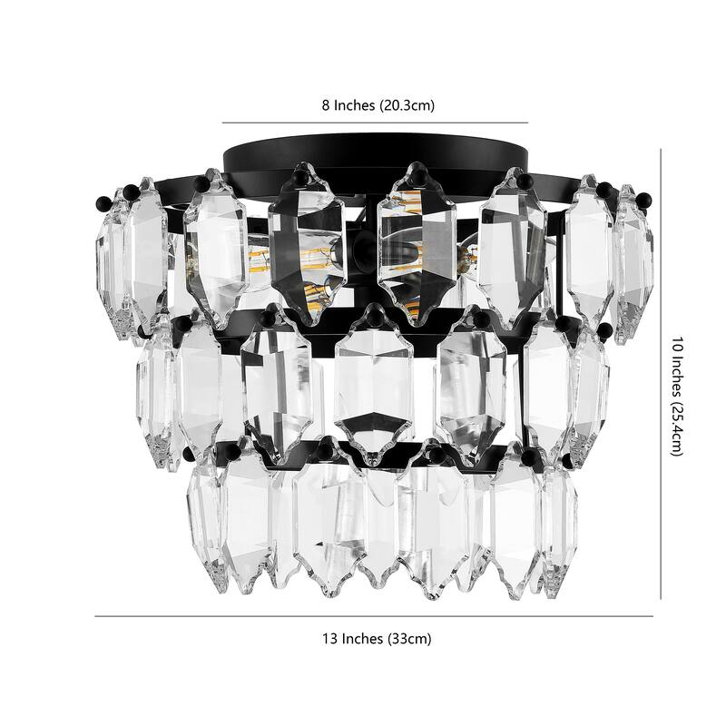 SAFAVIEH Lighting Honoria Gorson Crystal Led Flush Mount - 13" W x 13" L x 10" H - Black - 13Wx13Dx10H