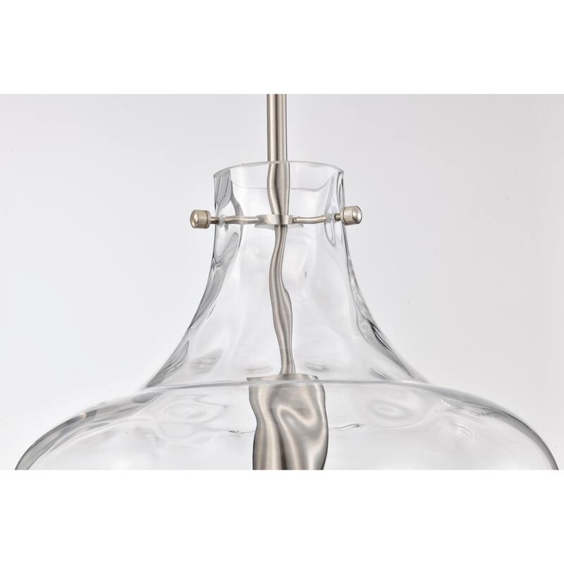 Daelan Satin Nickel Clear Dimpled Glass Single Light Pendant Light - 12in