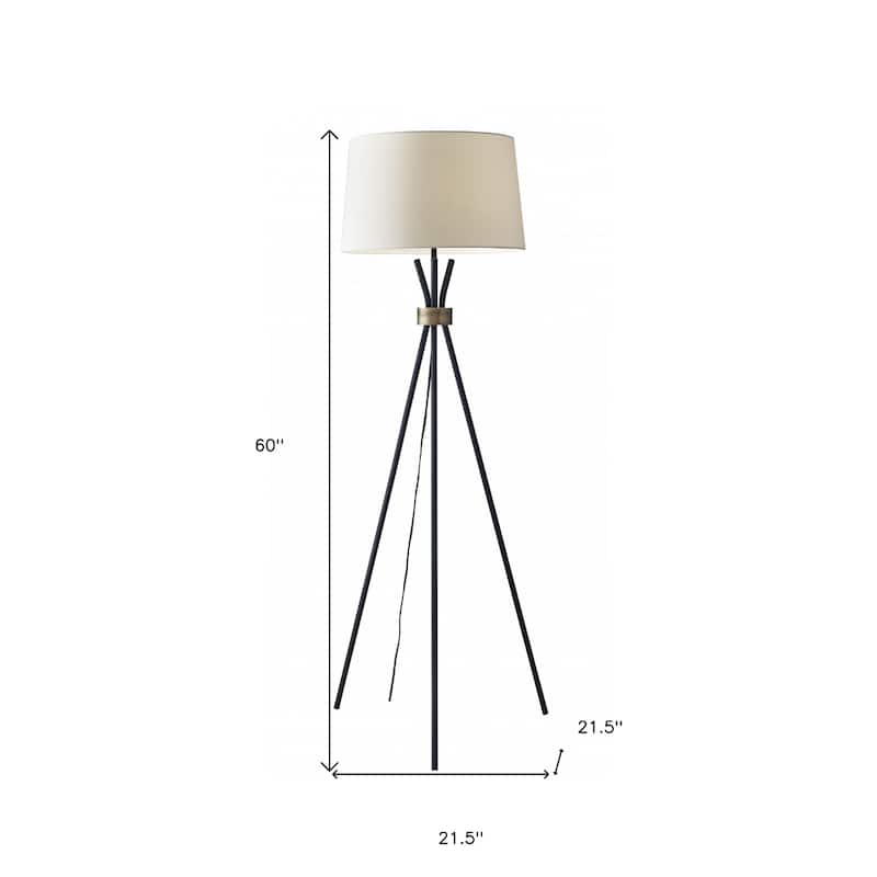 Black Metal Tripod Floor Lamp with White Fabric Empire Shade and Rotary Switch - 21.5” x 21.5” x 60” (D x W x H)