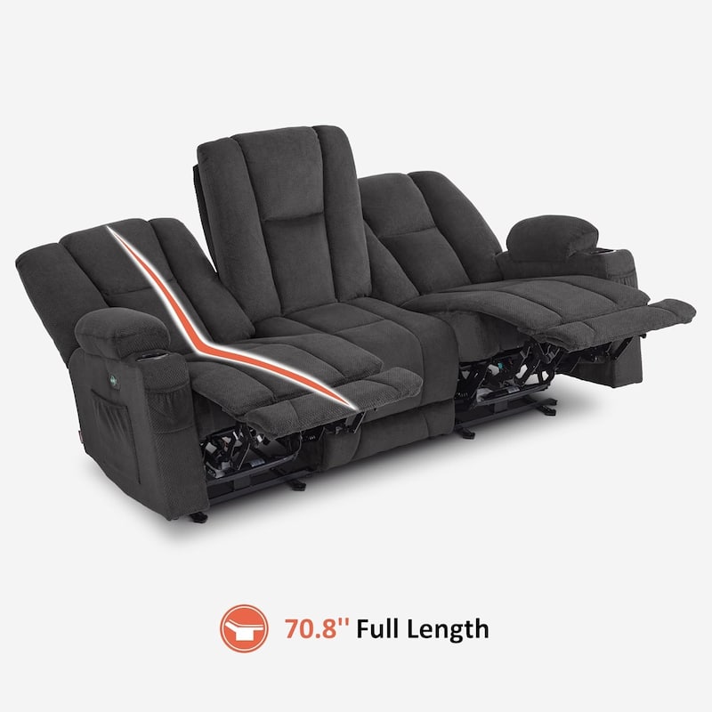 MCombo Electric Power Reclining Sofa with Massage and Lumbar Heat, Fabric 6015/6025/6035/6045