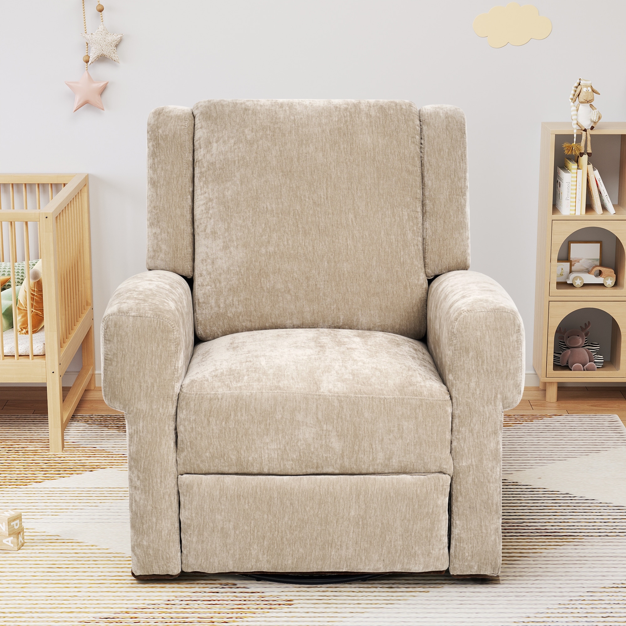 Roomfitters Manual Swivel Rocker Recliner Chair with Adjustable Backrest, Chenille Nursery Glider