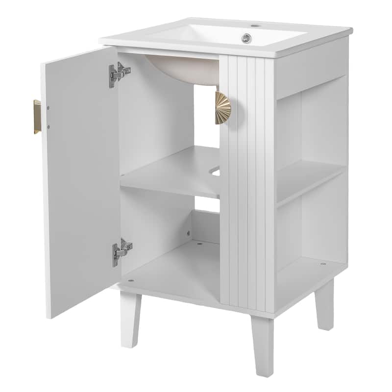 20'' Freestanding Bathroom Vanity with Single Integrated White Ceramic Sink - 20.3'' x 18.5'' x 33.9''