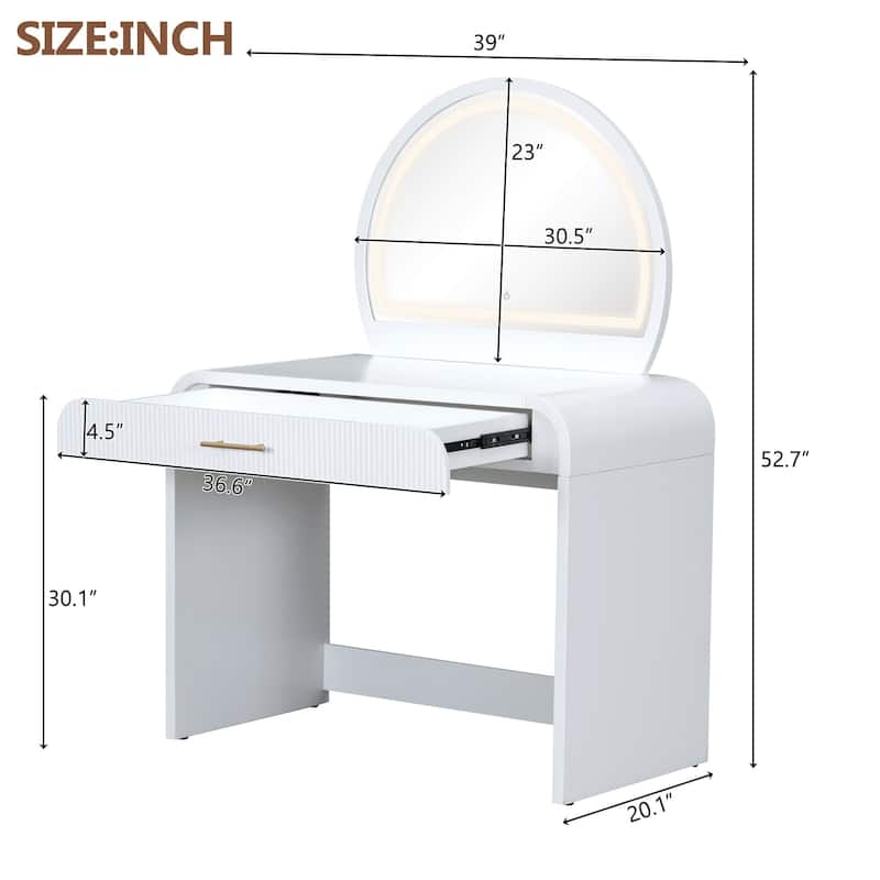 39" Bedroom Makeup Vanity Desk Dresser Table with Light Mirror, Drawer