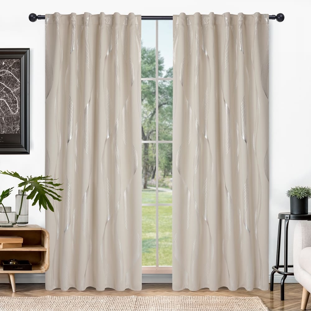 Deconovo Back Tab Rod Pocket Silver Wave Curtains(2 Panel)