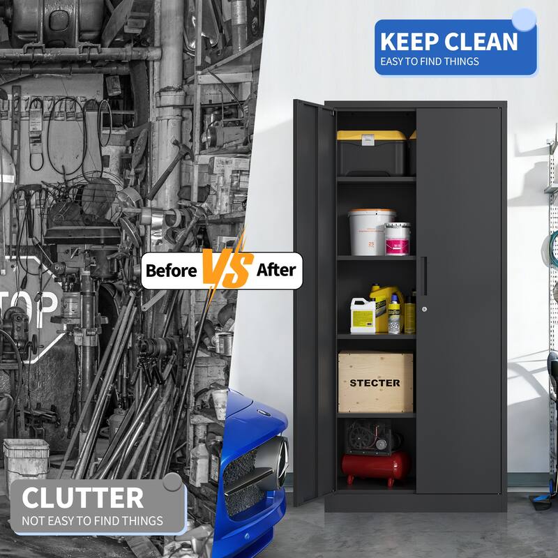 72"H Metal Garage Storage Cabinet, Locking Cabinet with Doors and 4 Shelves, Tall Cabinets Lockable File Cabinet for Home Office