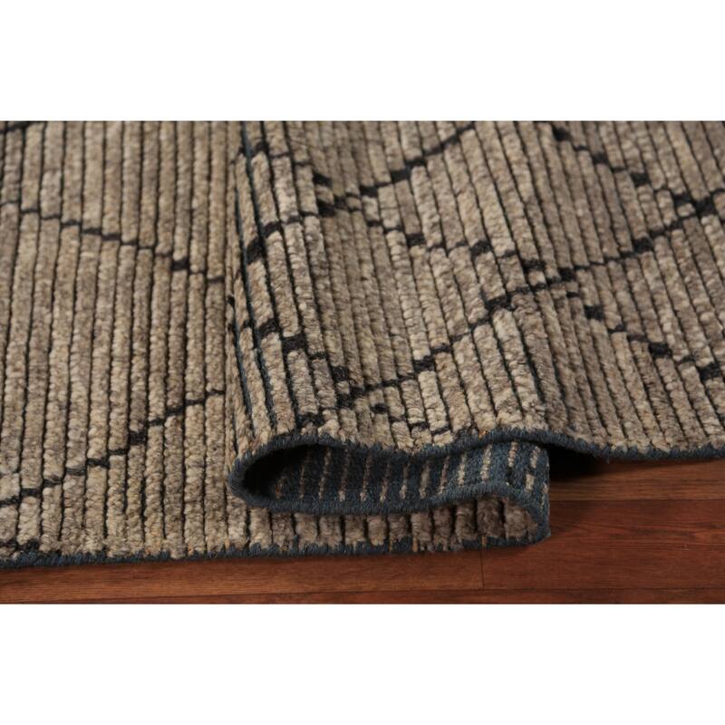 Striped Trellis Moroccan Oriental Area Rug Handmade Wool Carpet - 5'8" x 8'5"