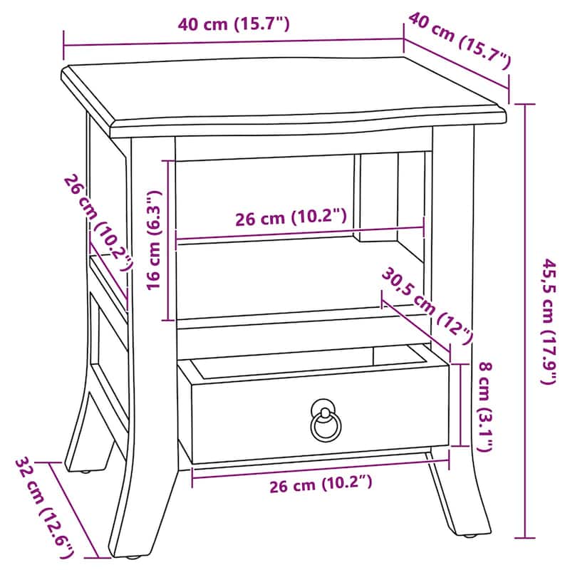 vidaXL Bedside Cabinet with Drawer Brown 15.75 x 15.75 x 17.91 in - 15.75 x 15.75 x 17.91 in