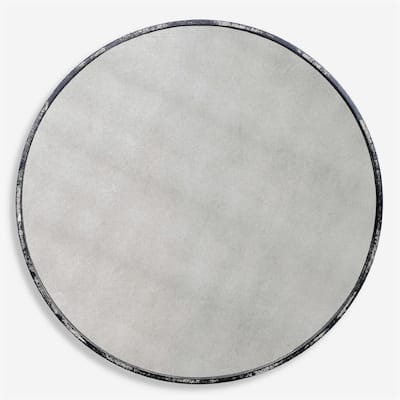 Distressed Round Wall Mirror - 43" - Black and White