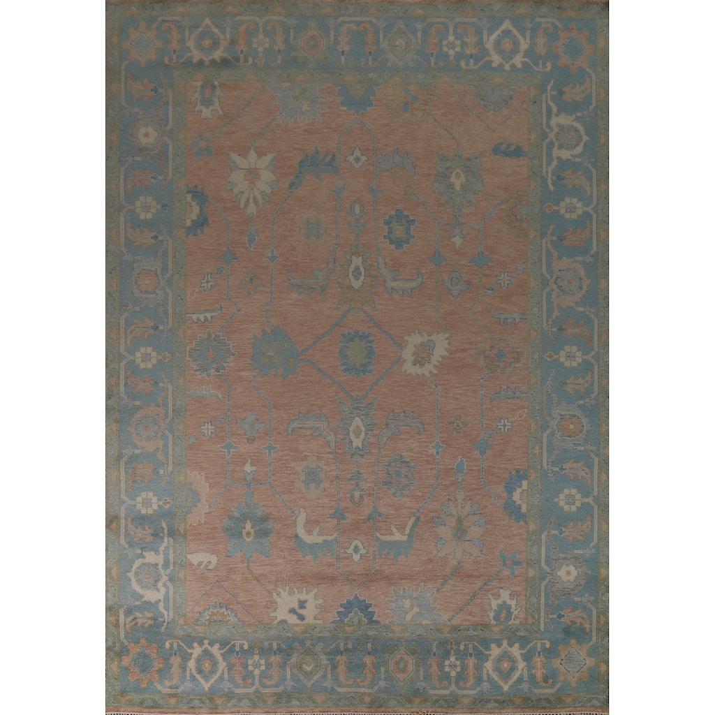 Hand Knotted Oriental 100% Wool Carpet Transitional All-Over Pink Oushak Area Rug - 11' 11'' X 9' 0''