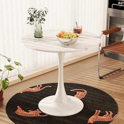 Modern Round Dining Table with Detachable Rust Proof Base and 12Min Assembly for Small Spaces Cafes and Modern Homes​