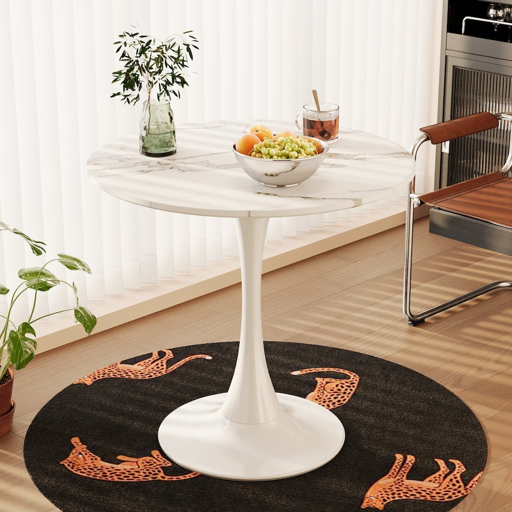 Modern Round Dining Table with Detachable Rust Proof Base and 12Min Assembly for Small Spaces Cafes and Modern Homes