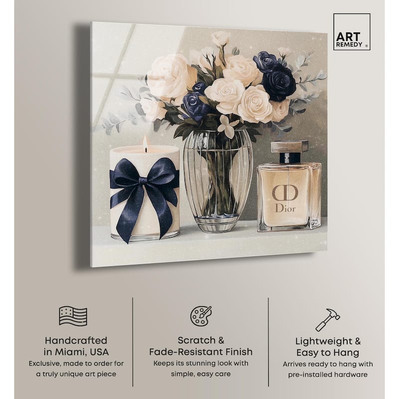 Ivory Perfume Flowers in Vase Acrylic by Art Remedy, Ready to Hang