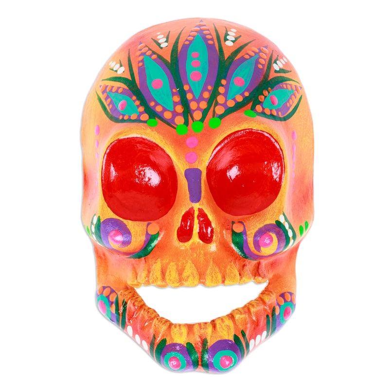 Novica Handmade Orange Underworld Recycled Paper Mask
