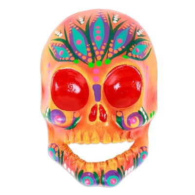 Novica Handmade Orange Underworld Recycled Paper Mask