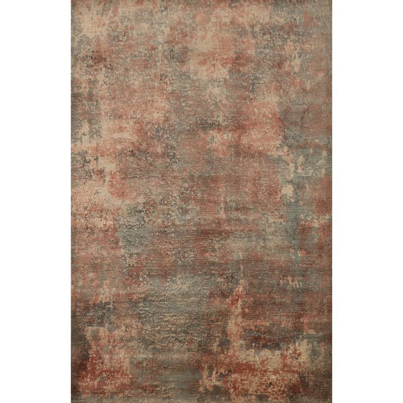 Hand Knotted Oriental Viscose Silk Carpet Modern All-Over Oranges & Rust Abstract Area Rug - 6' 7'' X 4' 10''