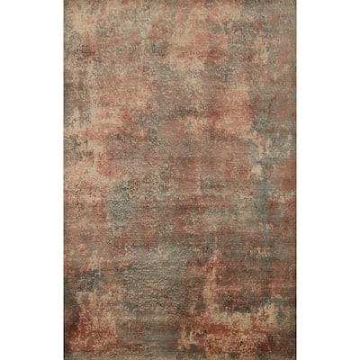 Hand Knotted Oriental Viscose Silk Carpet Modern All-Over Oranges & Rust Abstract Area Rug - 6' 7'' X 4' 10''