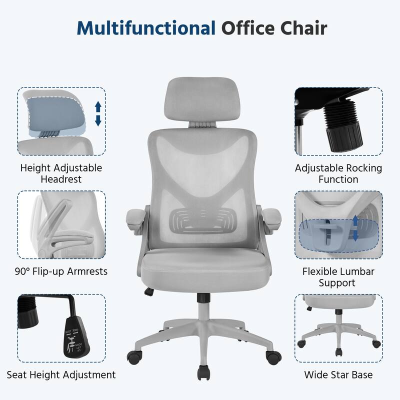Yaheetech High Back Mesh Office Chair with Flip-up Armrest Ergonomic Desk Chair - N/A