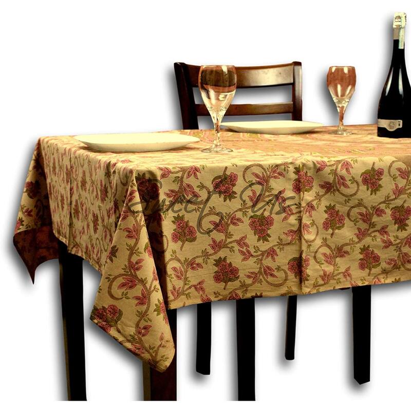 Cotton Artistic Classic Floral Vine Tablecloth Rectangle Collection - 58 x 90 In - Pink