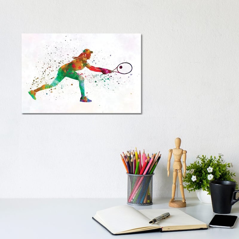 iCanvas "Woman Tennis Player 02 In Watercolor" by Paul Rommer Canvas Print - 8x12x0.75