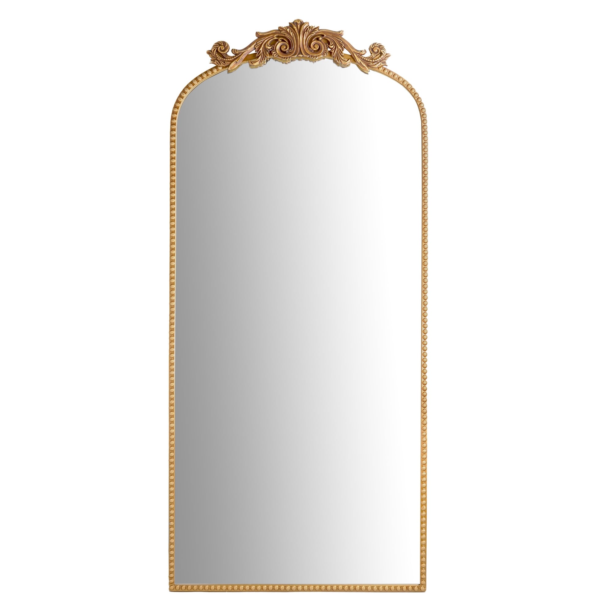 Arched Ornate Filigree Mirror with Beaded Frame, Antique Gold or Pewter, Full Length Floor & Wall Mirror