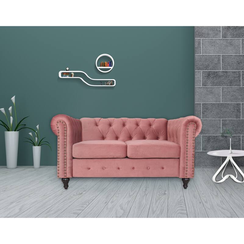 35"D x 61"W x 31"H Chesterfield Button-tufted Loveseat - Smoky Rose
