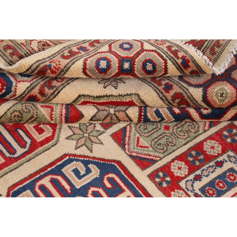 Geometric Kazak Oriental Area Rug Hand-Knotted Bedroom Wool Carpet - 5'0" x 6'9"