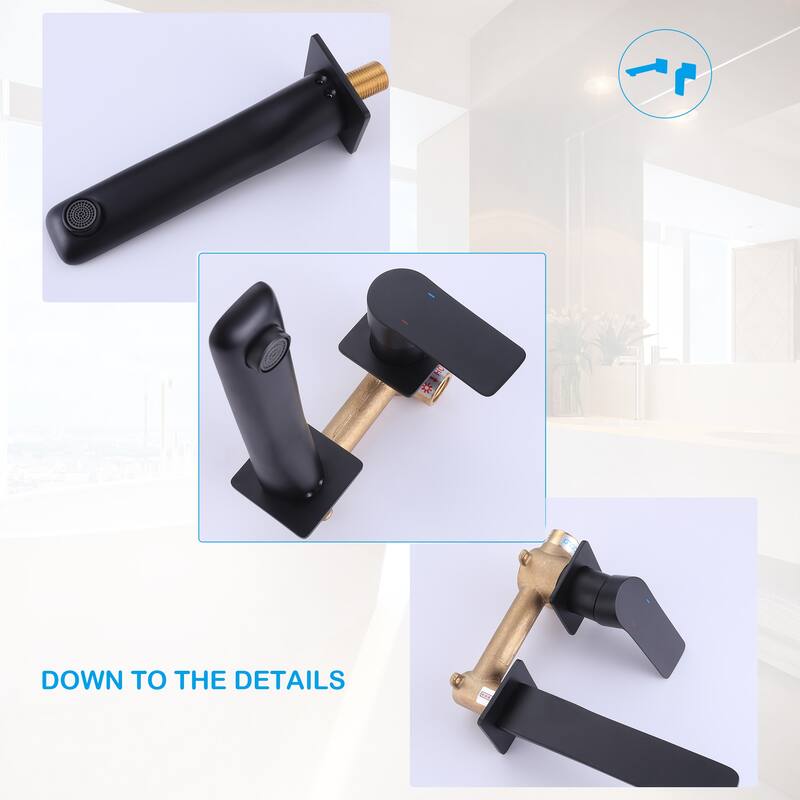 Modland Wall Mounted Bathroom Faucet Widespread with Single Handle Black