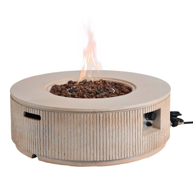 38.19" Propane Outdoor Fire Pit with Vertical Stripe Design, 50000 BTU Round Fire Pit Table with Steel Burner, Flame Control