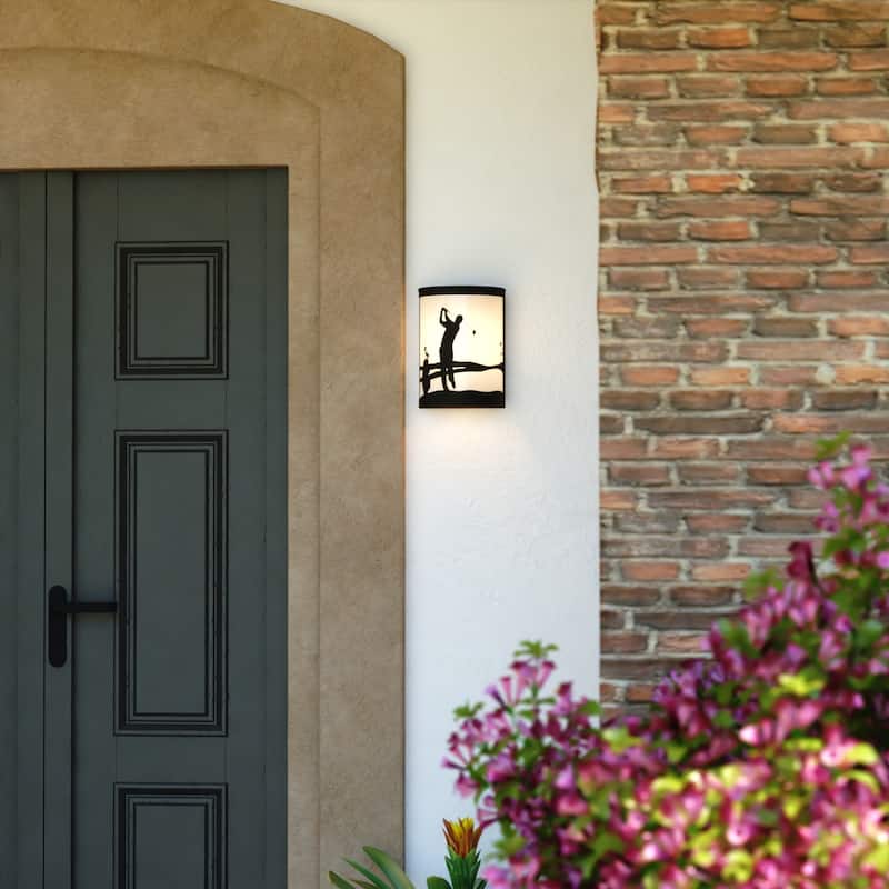 Links 1-Light 8 in. Black Indoor-Outdoor Golfer Flush Mount Wall Sconce, Glass Shade, Dimmable, Wall Sconce Fixture