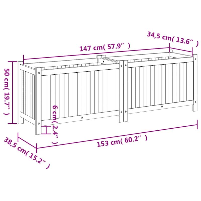 vidaXL Garden Planter with Liner Outdoor Flower Pot Box Solid Wood Acacia