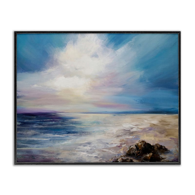 Stupell Serene Clouds over Beach Framed Giclee Art Design By Karen Hale - 14 x 11 - Black