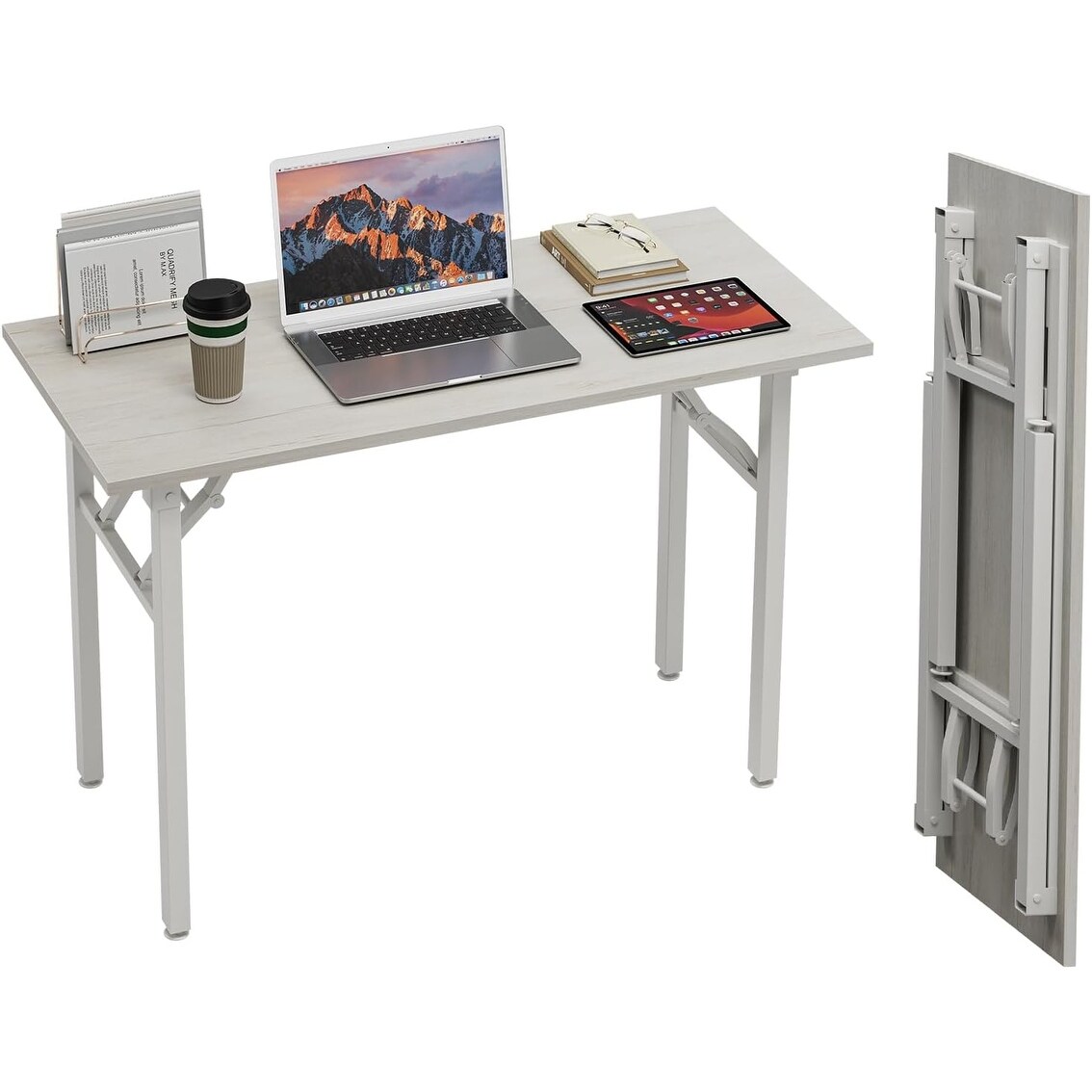 43.3 Inch Folding Computer Desk - No Assembly, Space-Saving Design, Sturdy Steel Frame, Portable for Bedroom, Dorm, Office