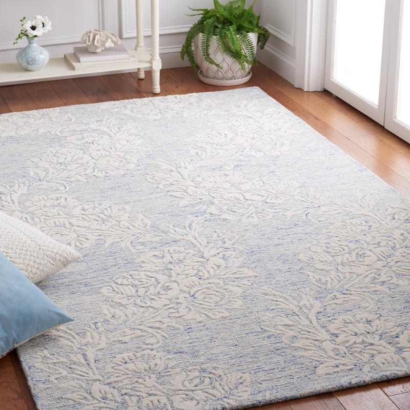 SAFAVIEH Handmade Jardin Mairearad Floral Wool Rug - 3' x 5' - Blue/Ivory