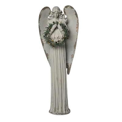 Transpac Resin 24.8 in. Grey Christmas Glitz Wreath Angel Figurine - Gray