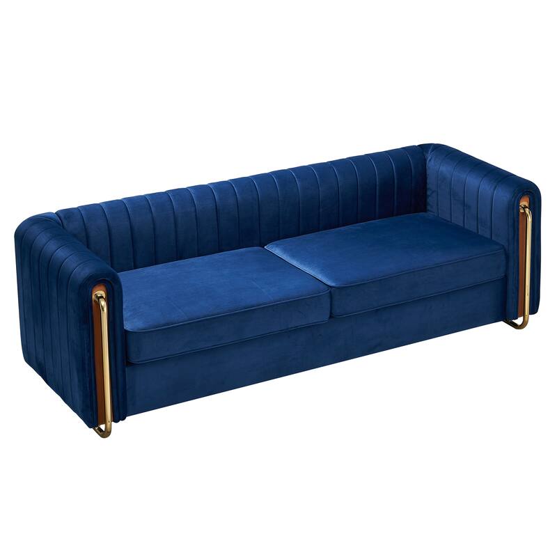 84.25''W Blue Velvet Sofa for Living Room