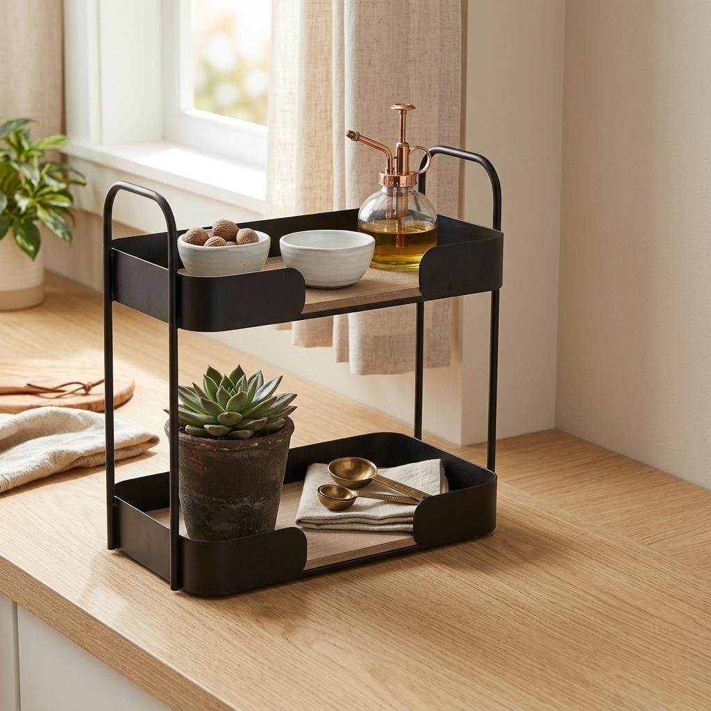 Quintelle Two Tier Wood & Metal Table Organizer