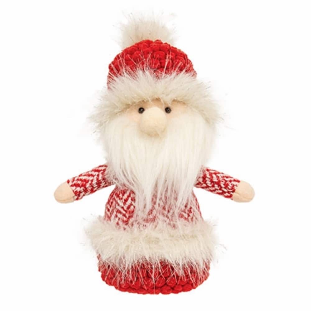 Red Chevron Santa Gnome Plush Sitter Christmas Decor Freestanding Holiday Tabletop Figurine - 9" H x 6" W x 4" D