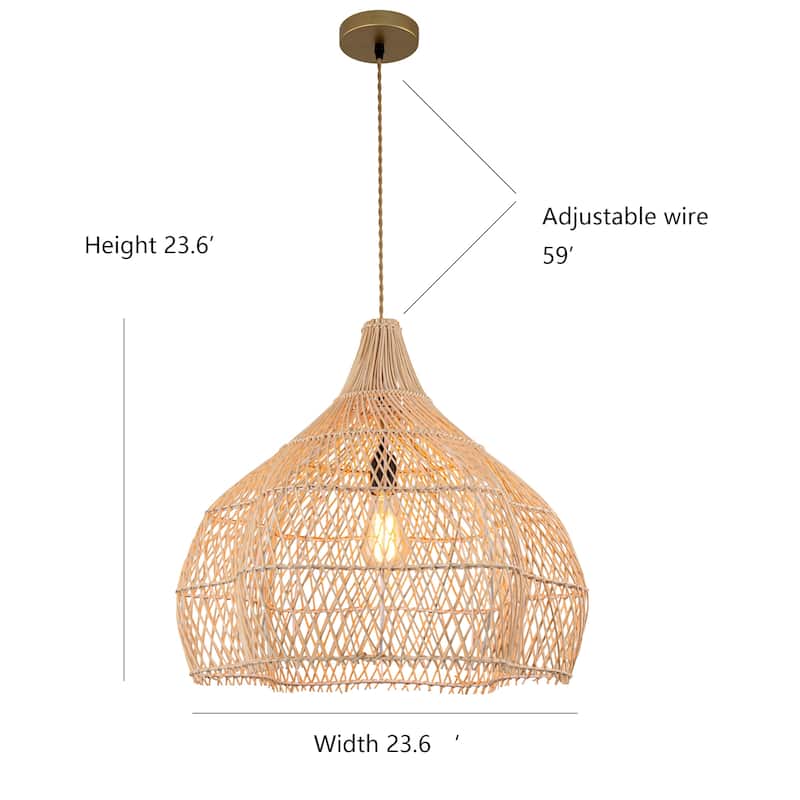Serenity Large Rattan Pendant Light Coastal Interior Ceiling Hanging Light - 23.6