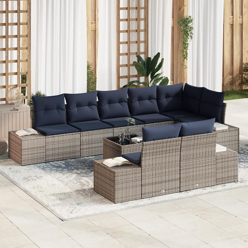 vidaXL 9 Piece Garden Sofa Set with Cushions - 125.6×60.6×27.2 - Grey-with table