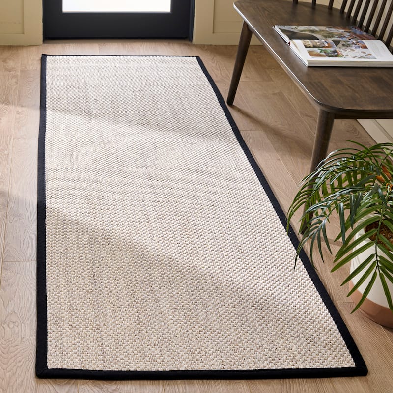 SAFAVIEH Natural Fiber Lorine Casual Border Sisal Rug - 2'6" x 16' Runner - Marble/Black