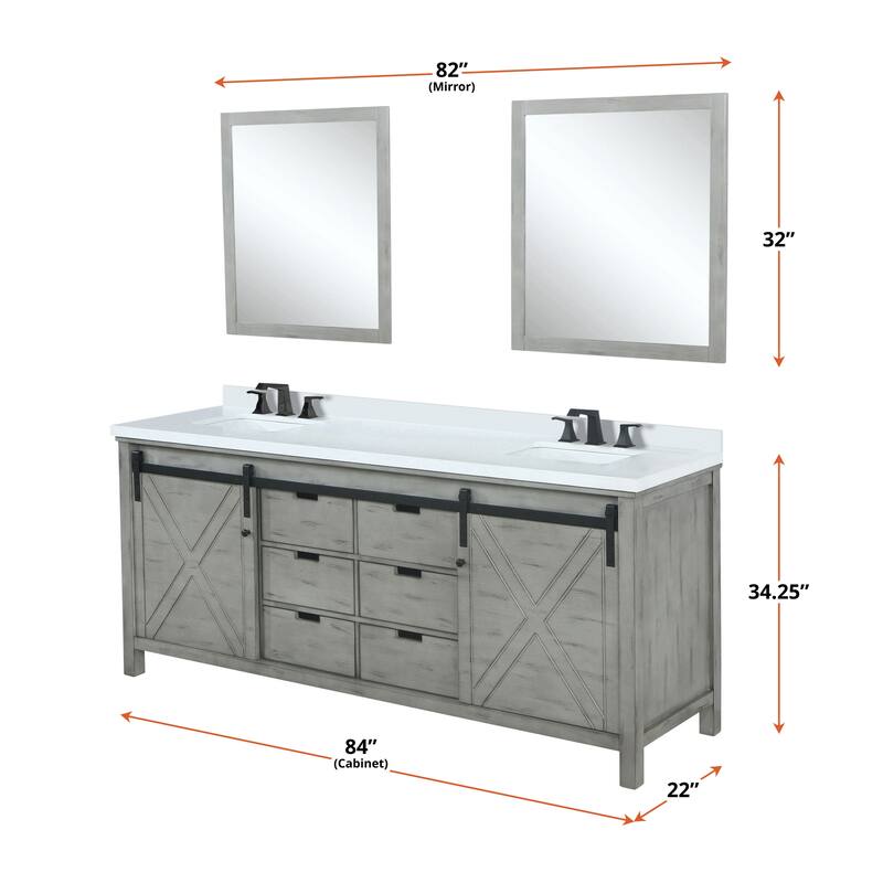 Marsyas Bath Vanity, White Quartz Countertop and Mirrors