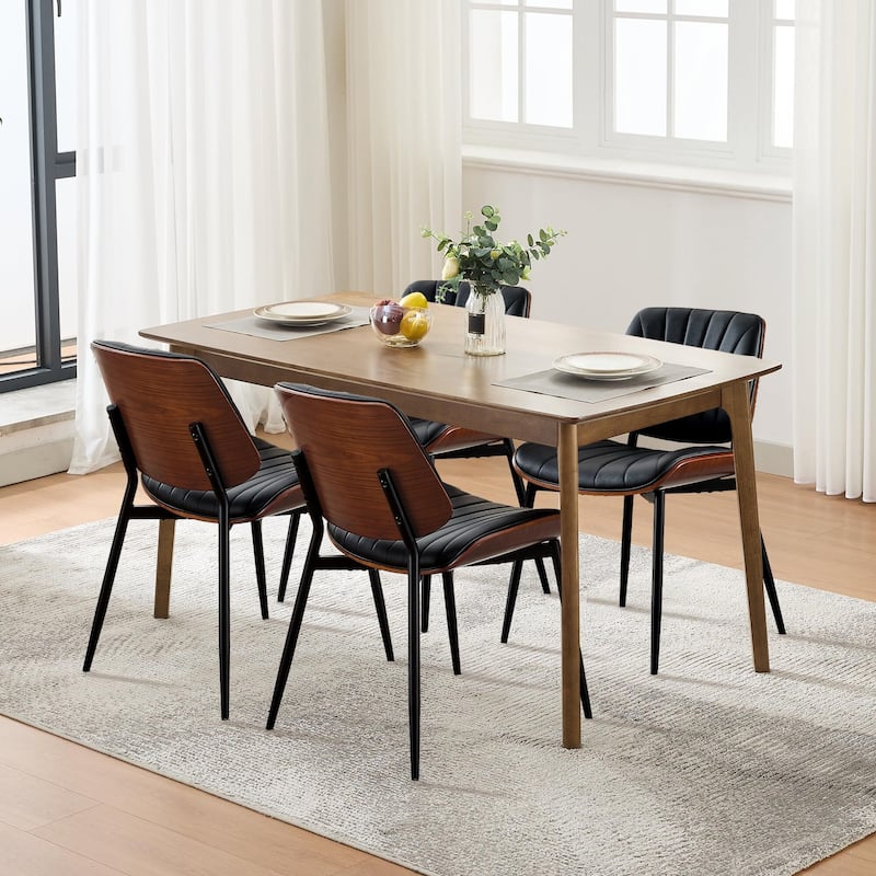 Dining Chairs Set of 2, Modern PU Leather Upholstered Accent Chairs with Shell Strips, Walnut Bentwood Back