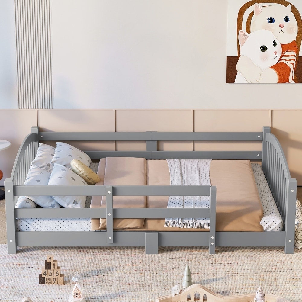 Solid Wood Floor Bed with Fence and Without Door