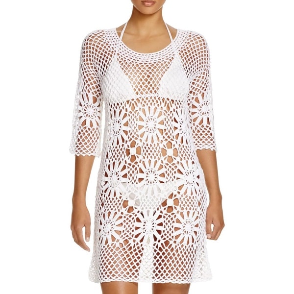 J. Valdi Womens Crochet Solid Dress Swim Cover-Up