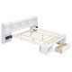 preview thumbnail 23 of 22, Queen Wood Platform Bed with Storage Headboard & Drawer, Grey