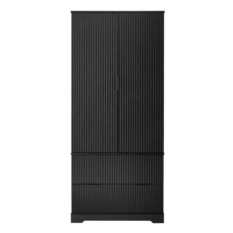 71.65" H Fluted Kitchen Pantry Cabinet, Freestanding Storage Cabinet Buffet Sideboard with 2 Large Drawers & 8-Door Spice Rack