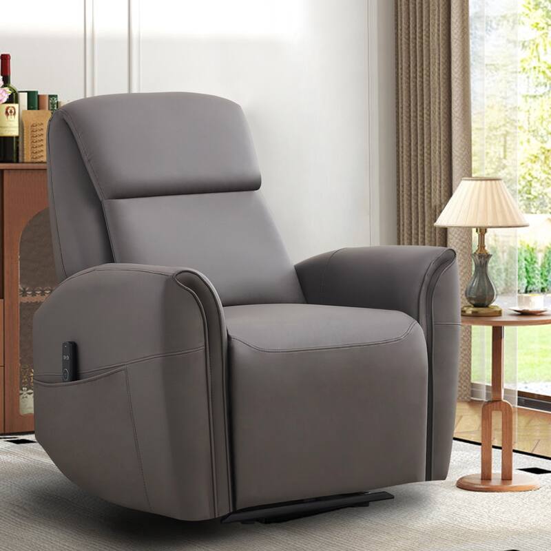 Oversized Faux Leather Massage Power Recliner with Two Pockets - Coffee